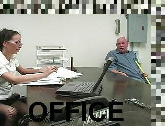 Rod Fontana makes Veronica Jett give him a footjob in an office