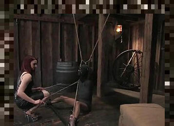Calico gets bound and fucked hard by Claire Adams in BDSM scene