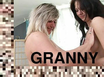 Kinky granny and naughty girl play with each others pussies