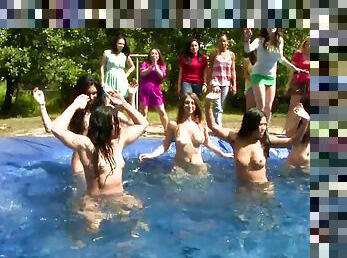 Sexy girls suck dicks and lick pussies at a pool party