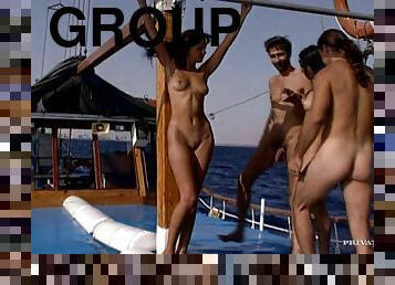 Sizzling brunette chicks get pounded on a yacht