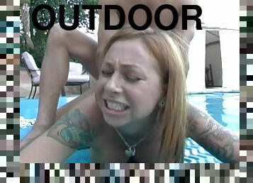 Sexy Tattooed Redhead Chick Scarlett Pain Sucks and Fucks Outdoors