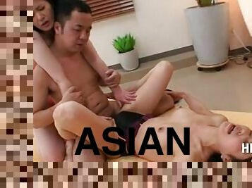 Asian hardcore banging in threesome with horny sluts