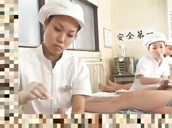 Asian nurses rubbing their patients hungry shafts