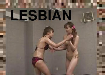 Wild Time Between Two Oiled Up Lesbians In A Cage