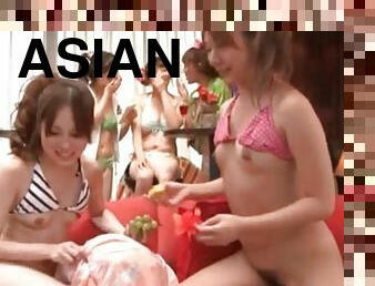 Asian girls get fruits eaten off their cunts at an orgy