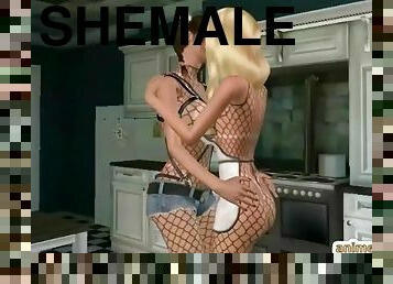 Shemale 3d hentai with bigtits hard drilled pussy in the kitchen