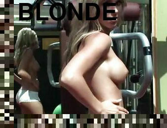 gros-nichons, babes, blonde, solo, salle-de-gym, érotique