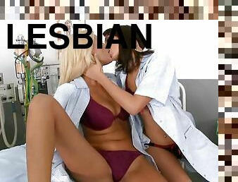Blonde and brunette have hot lesbian sex in the hospital