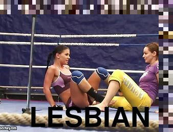Bellina and Rihanna Samuel play lesbian games using a strap on