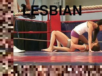 Kerry & Amanda Moore having wild lesbian sex on the ring
