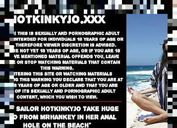 Sexy Sailor Hotkinkyjo take huge dildo from mrhankey in her anal hole on the beach