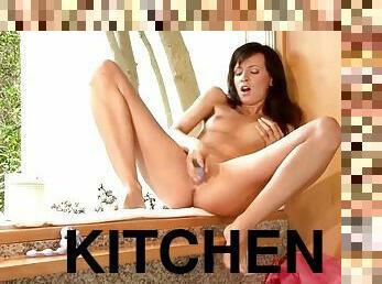 Chick Sticks a Dildo In Her Wet Pussy While In The Kitchen