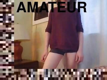 Bubble butt femboy strips on cam