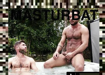 HETEROFLEXIBLE - Str8s curious friends Sir Peter and only Matt get horny in the hot tub while jerking off