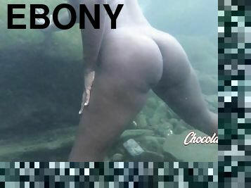 Ebony Naked underwater twirk at public river  Short clip
