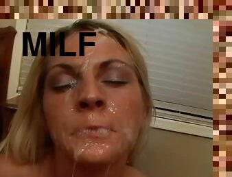 Blonde whore Sindy Lange sucks two cocks and gets a bukkake