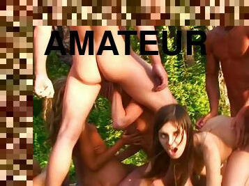 orgie, en-plein-air, russe, amateur, babes, hardcore, sexe-de-groupe, horny, forêt, réalité