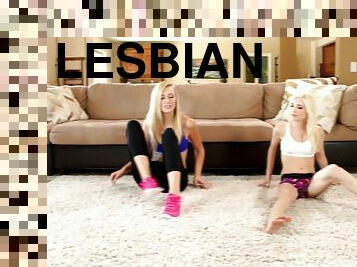 Orally talented lesbian babes eat pussy all over the house
