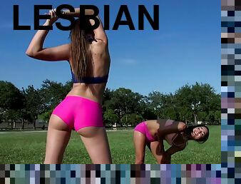 Two sporty babes have some hardcore lesbian fun after an exercise