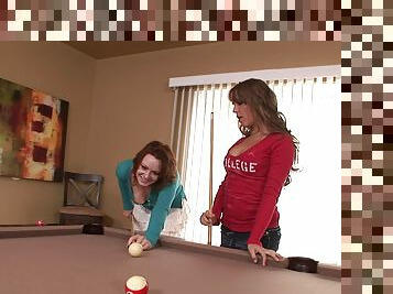 Pool playing lesbians eat and finger on the pool table