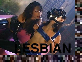 Lesbians in leather having a sweet moment