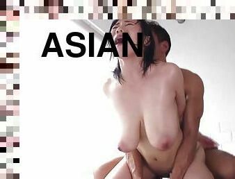 Wild thong-clad Asian slut with huge tits enjoying a hardcore fuck