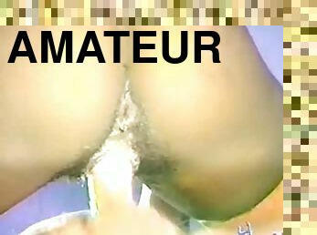 Amateur ebony gets her hairy pussy slammed and creampied close up