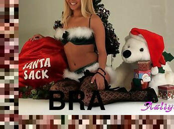 Your Christmas gift under the tree is a blonde in lingerie