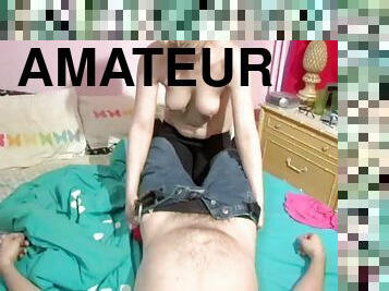 Amateur girl Deja takes dick in her colorful bedroom and cums hard