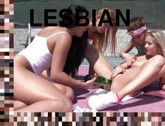 Feisty lesbian teens fingering each other in a compilation of scenes