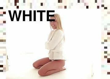 Horny blond pornstar models in straight jacket and white thong