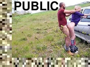 PUBLIC PASSIONATE SEX OUTDOOR BY THE ROAD WITH BIG BOOBS GORGEOUS BLONDE WOMAN PART1
