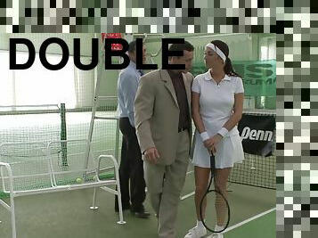 She goes in for a tennis lesson and ends up getting double penetrated