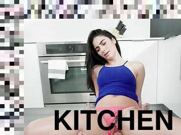 Teen loudly fucks in sexy POV down the kitchen floor