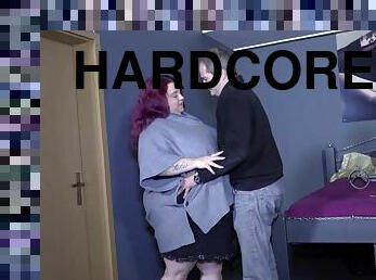 Hardcore fucking between a dirty dude and a slutty BBW redhead