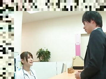 Sexy Japanese nurse Momozono Mirai goes down on her knees to blow