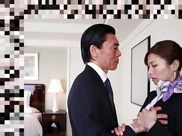 Hot Japanese stewardess gets fucked by a hung older dude