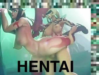 cipka, lesbijskie, hentai, 3d, ostre