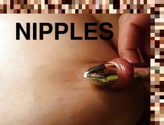 nippleringlover stretching my large gauge nipple piercings by inserting 17,3mm vibrators in nipples