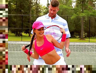 Ass eating and pussy drilling on the tennis court - Kathy Rose