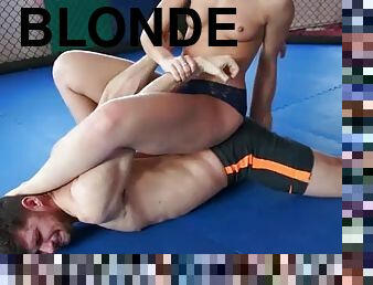 Guy dominated and groped by athletic blonde