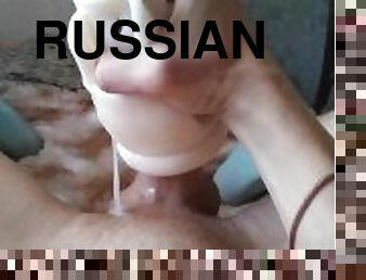 Russian twink fucks fake vagina until cumshot