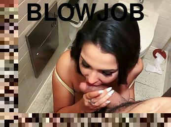 Curvy latina ada sanchez gives a bathroom blowjob