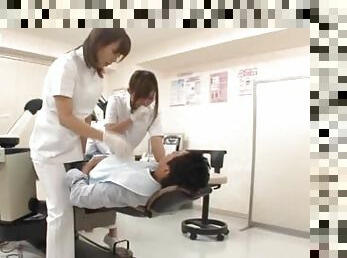 Sexy Asian dentist and her assistant fuck a patient