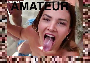 Ava Moore - Bukkake sur la plage nudiste de la baie des cochons au Cap d’Agde - PORNO REALITE