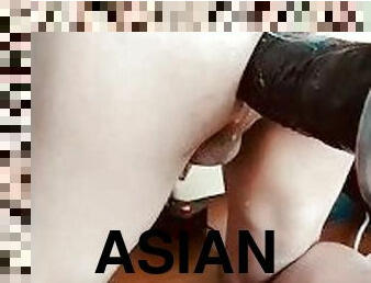 Asian huge dildo anal machine pounding