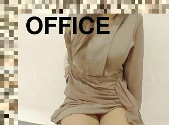 asiatique, masturbation, bureau-office, orgasme, chatte-pussy, giclée, amateur, jouet, massage, point-de-vue