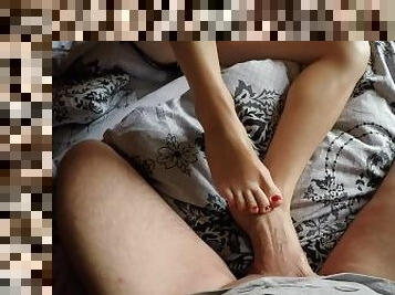 russisk, amatør, cumshot, tenåring, massasje, føtter, pov, cum, søster, footjob