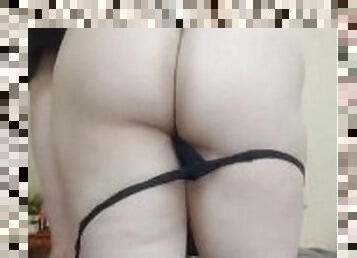 Chubby femboy teases ass and tastes it